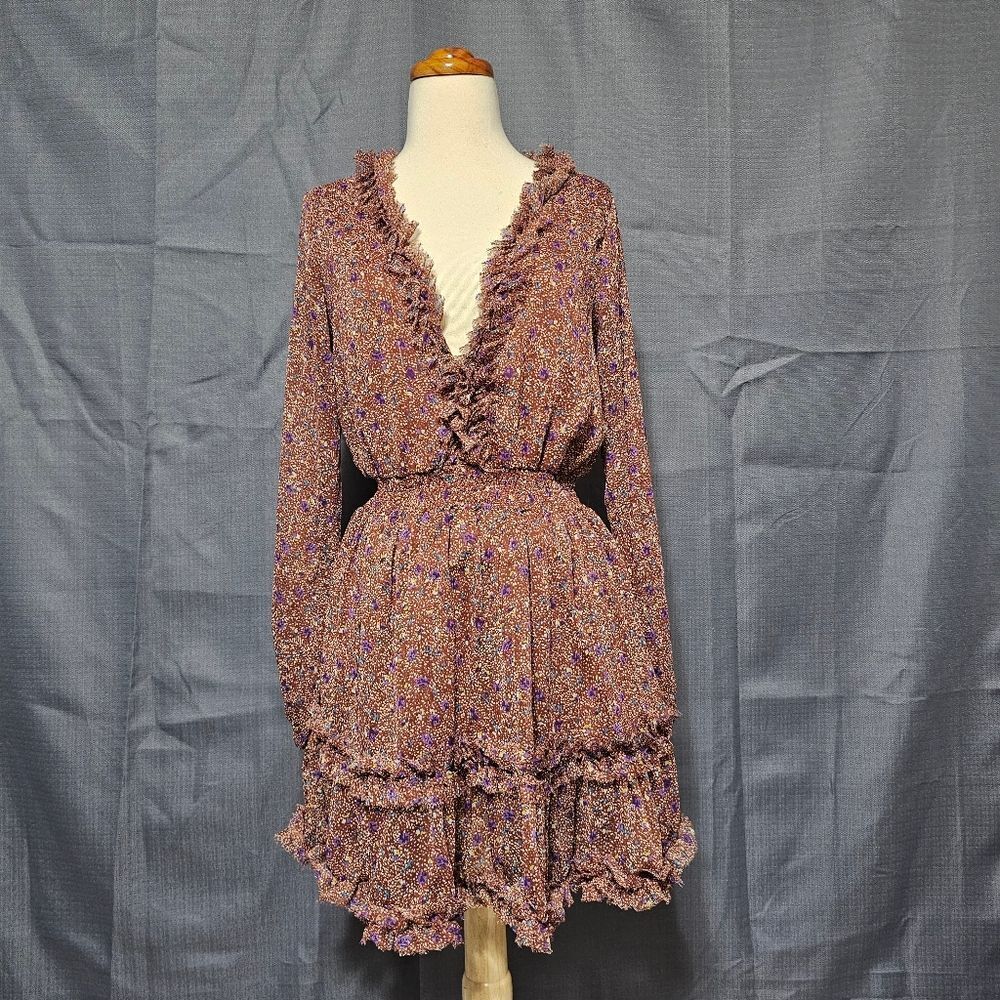 Baevely Boho Floral Ruffle Mini Dress, Size Small (S).